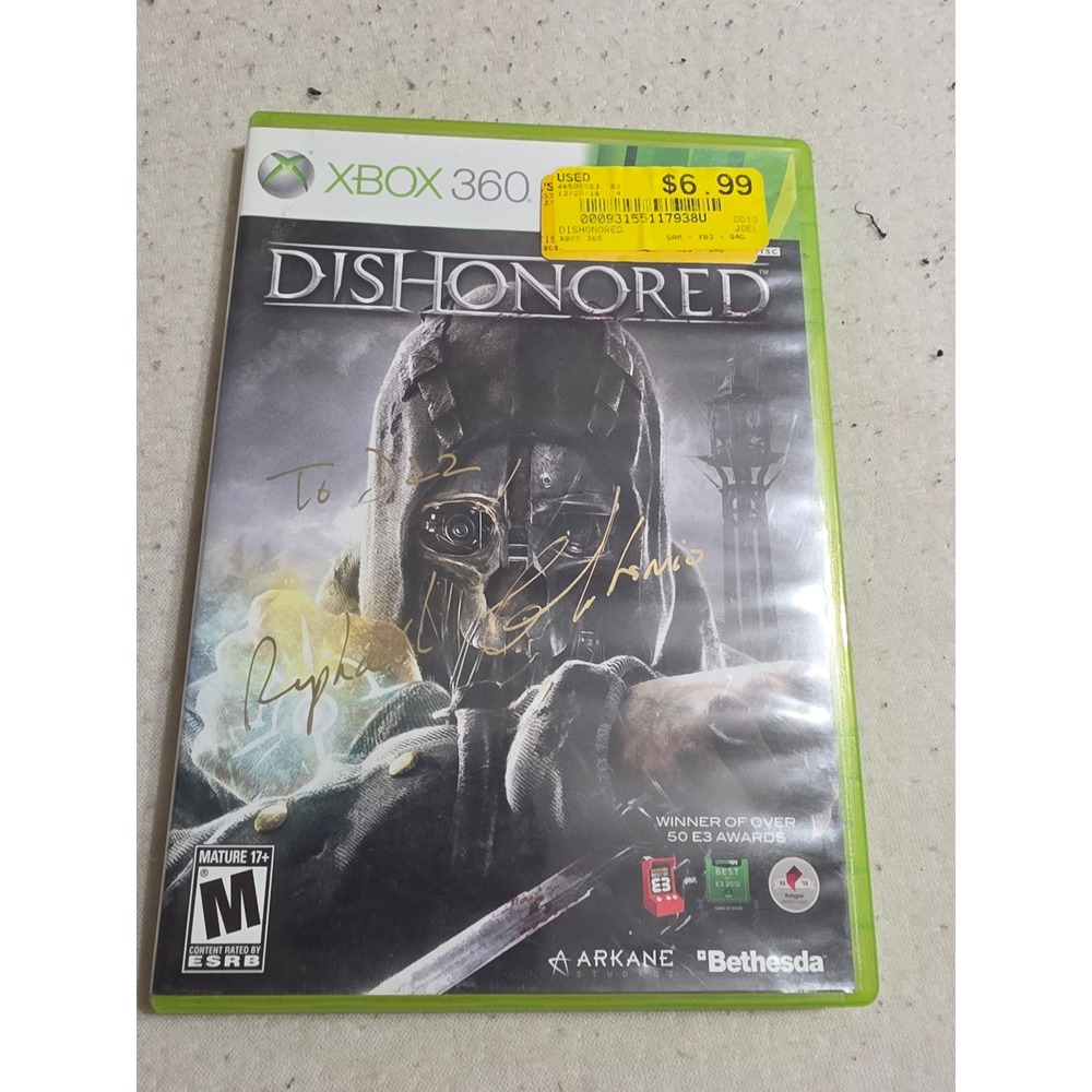 Dishonored Xbox 360 Bethesda Arkane Studios Signed Autographed Stealth Action